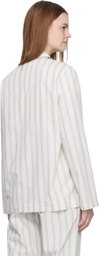 Tekla Off-White & Blue Poplin Long-Sleeved Pyjama Shirt