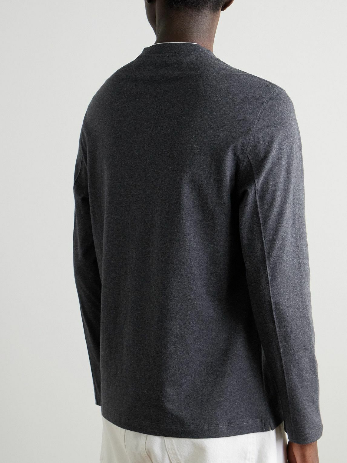 Brunello Cucinelli - Logo-Embroidered Cotton-Jersey T-Shirt - Gray