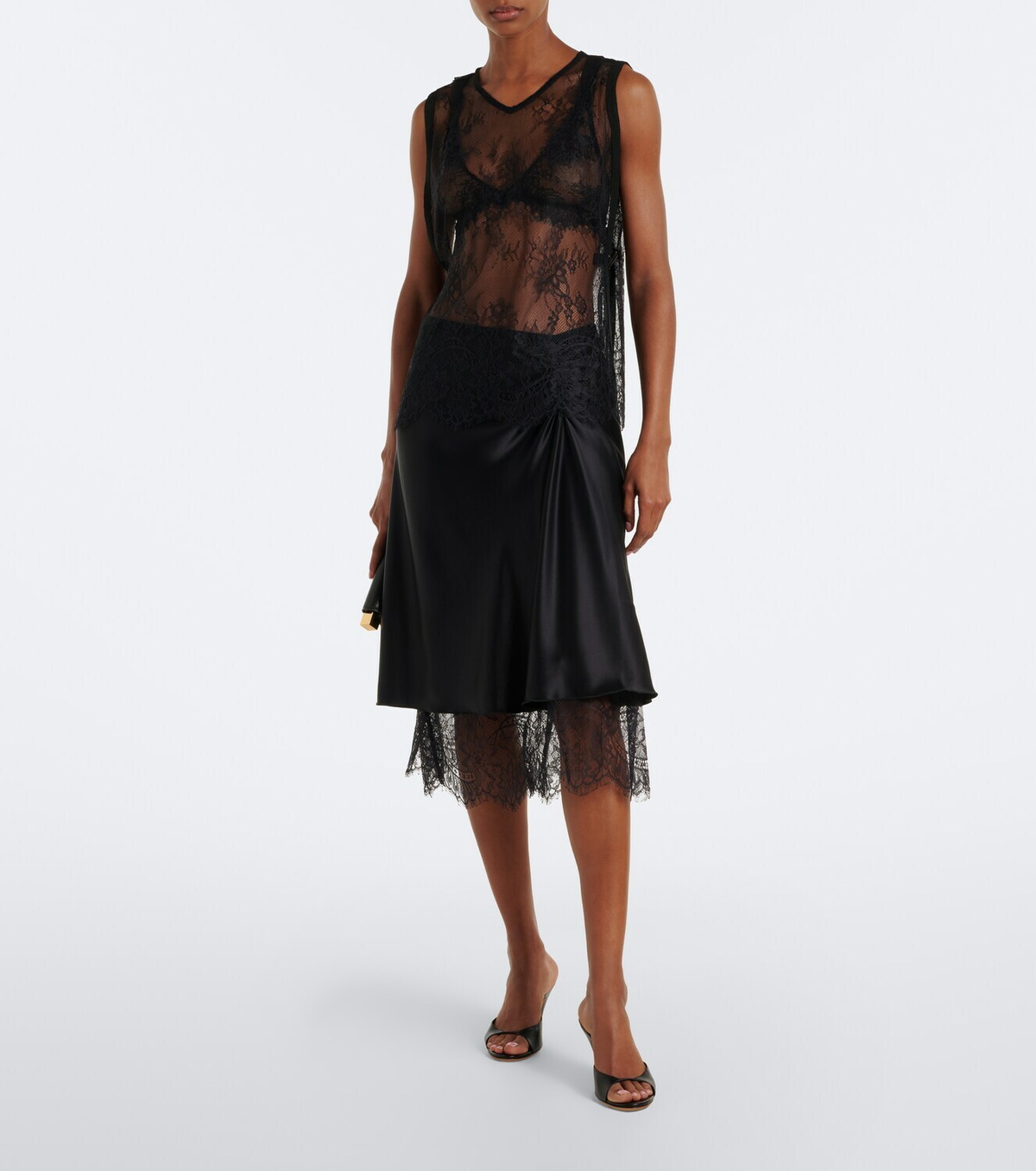SIR Ingrid lace-trimmed satin midi skirt