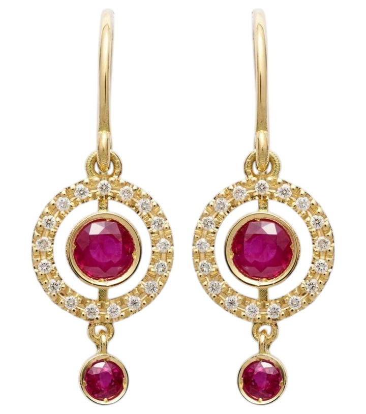 Photo: Ileana Makri Orbit 18kt gold drop earrings with rubies and diamonds