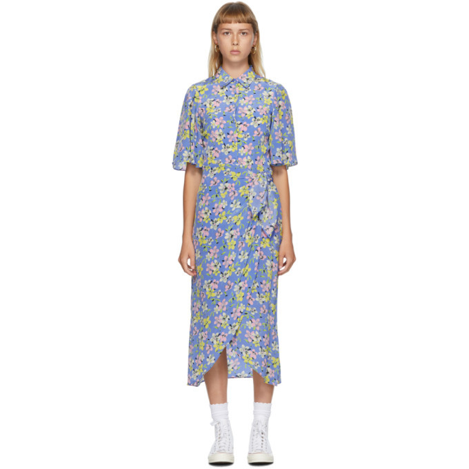 Photo: Les Reveries Blue Silk Floral Wrap Shirt Dress