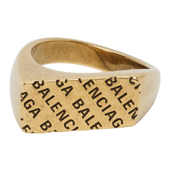 Photo: Balenciaga Gold Precious Logo Rectangle Ring