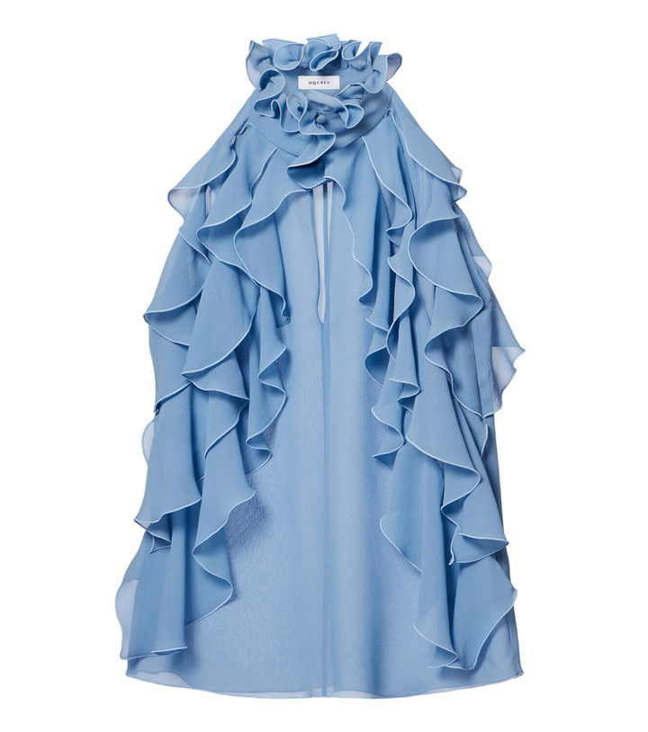 Photo: McQueen Ruffled cutout silk georgette top