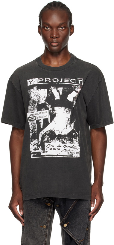 Photo: Y/Project Black Vintage Rock Band Print Pinched Logo T-Shirt