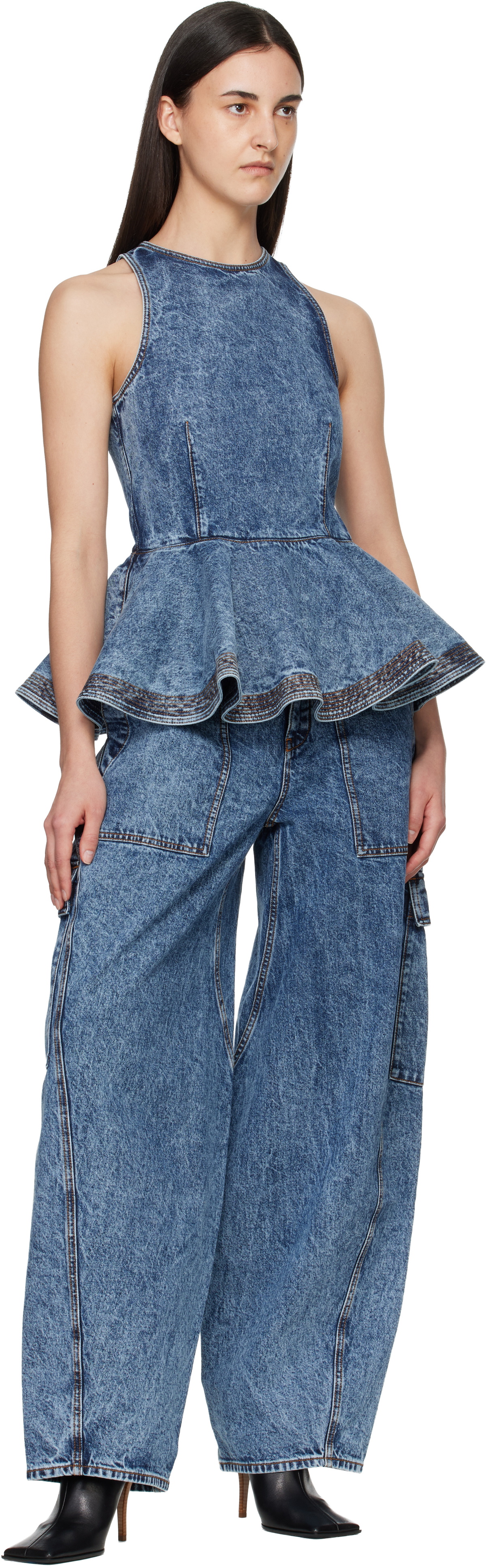 ALAÏA Blue Peplum Denim Top