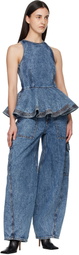 ALAÏA Blue Peplum Denim Top