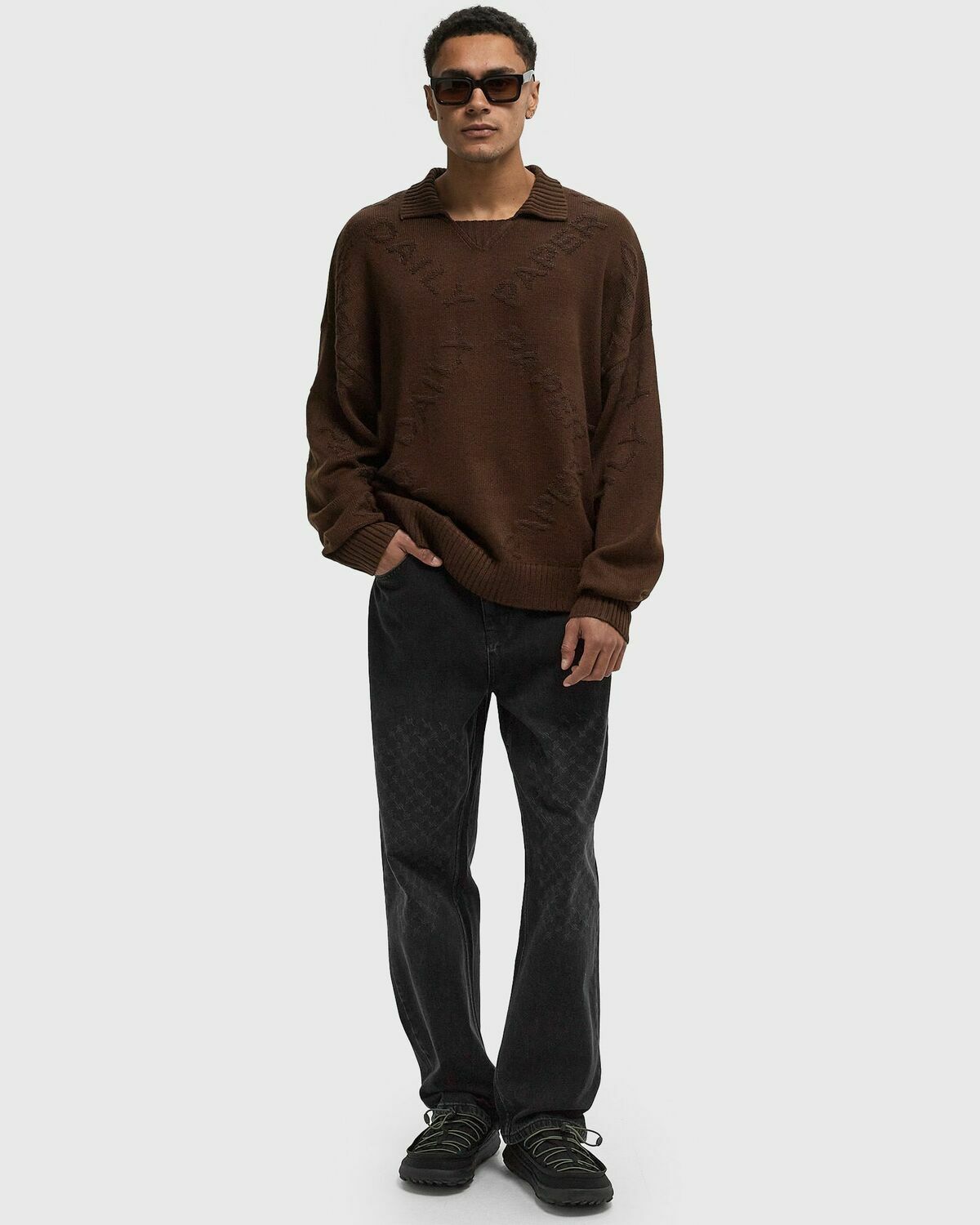 Daily Paper DIAMOND KNIT SWEATER Brown Mens Pullover