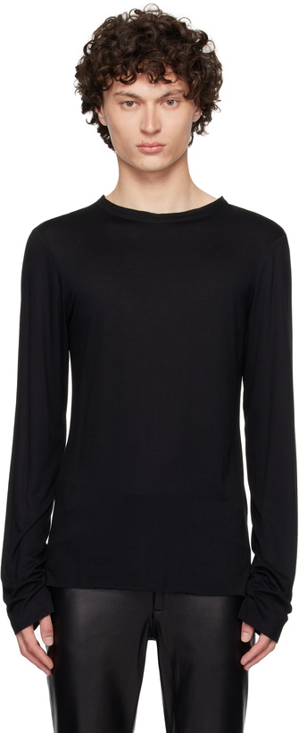Photo: AARON ESH Black Satin Trim Long Sleeve T-shirt
