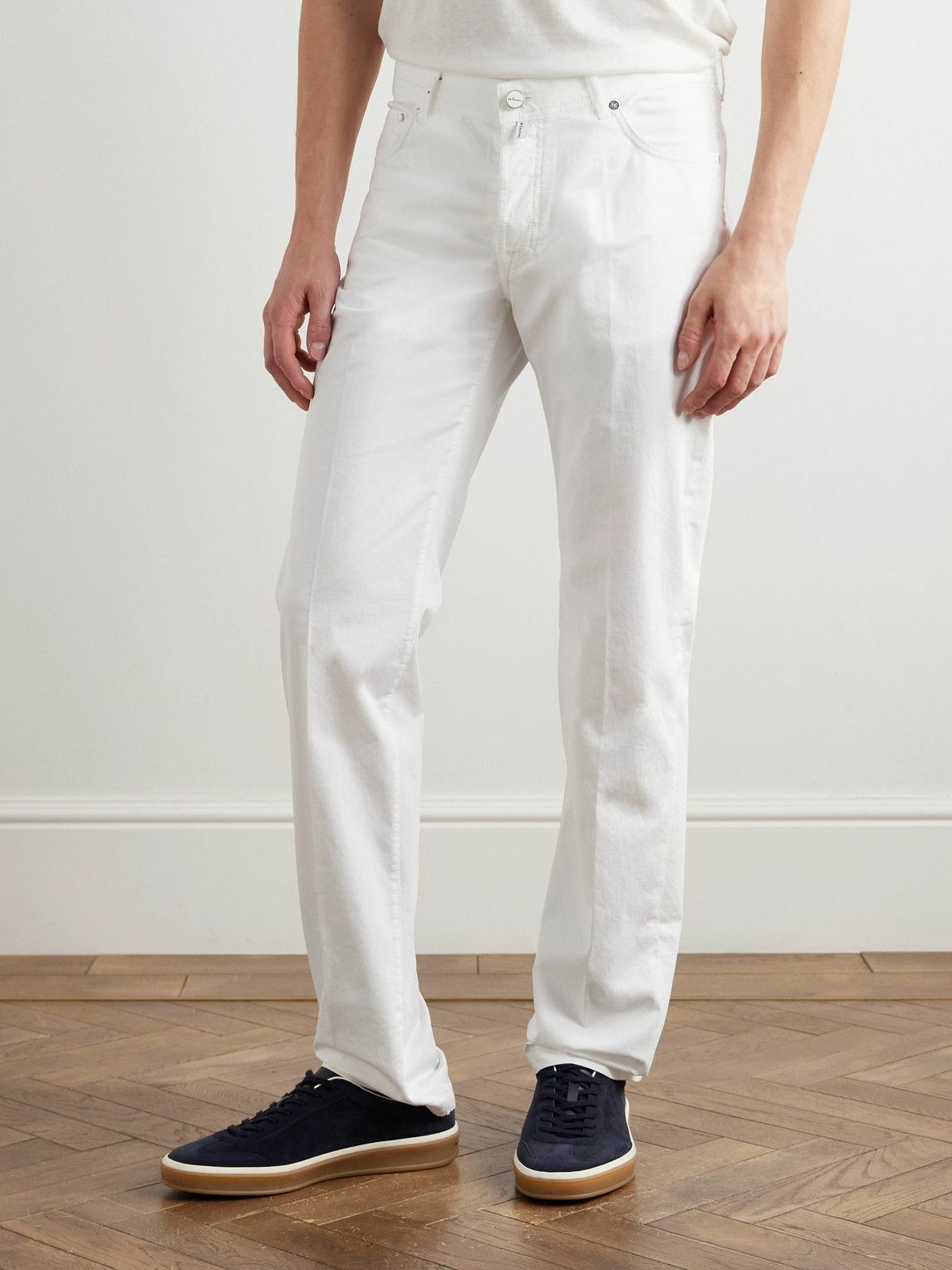Kiton - Straight-Leg Cotton-Blend Trousers - White