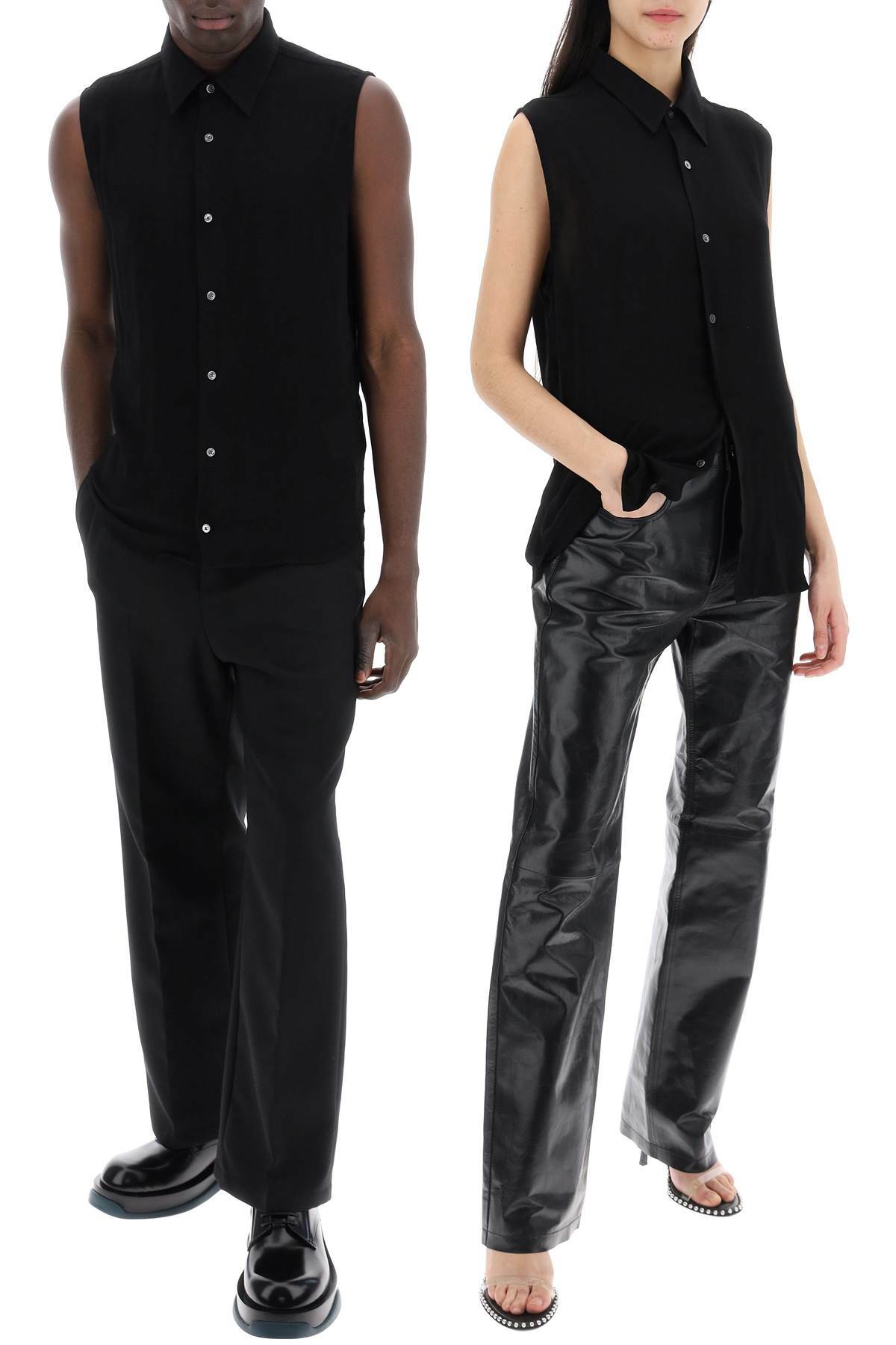 AMI ALEXANDRE MATIUSSI textured voile sleeveless shirt Black