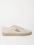 SAINT LAURENT - SL/06 Court Classic Leather-Trimmed Logo-Embroidered Distressed Canvas Sneakers - White