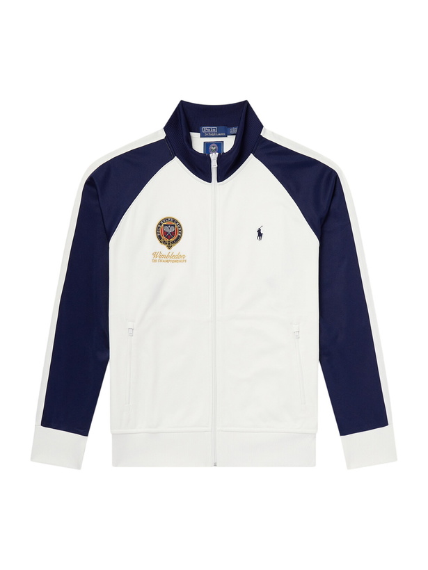 Photo: Polo Ralph Lauren - Wimbledon Logo-Embroidered Cotton-Blend Piqué Zip-Up Sweatshirt - White