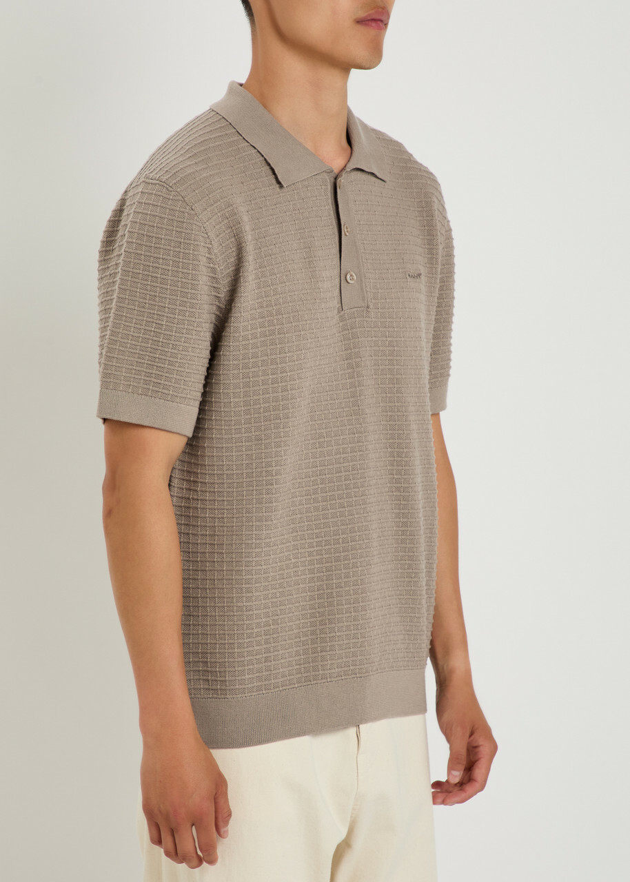 Gant Textured-knit Cotton Polo Shirt Taupe