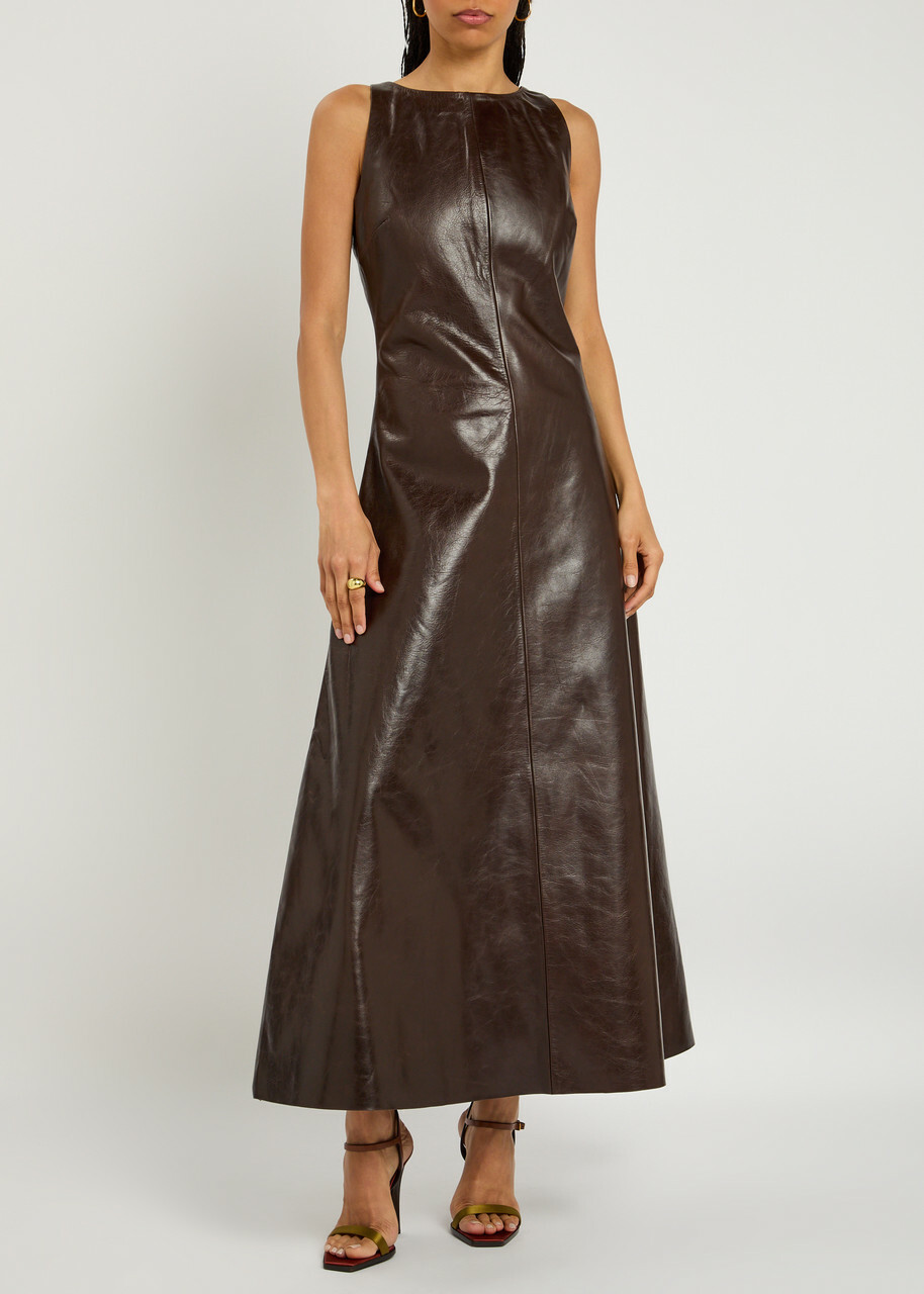 Entire Studios Delta Leather Midi Dress Black