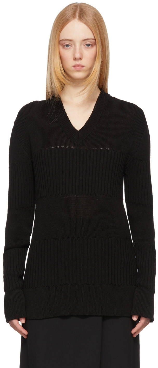 Sparkly Black Openwork V-Neck Sweater