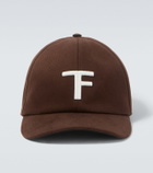 Tom Ford Logo embroidered canvas and leather cap