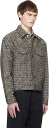 BALMAIN Gray & Black Monogram Jacquard Jacket