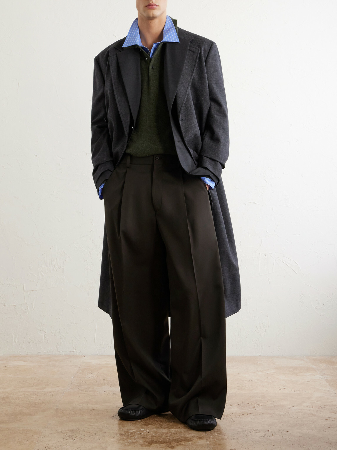 ssstein - Wide-Leg Wool Trousers - Brown