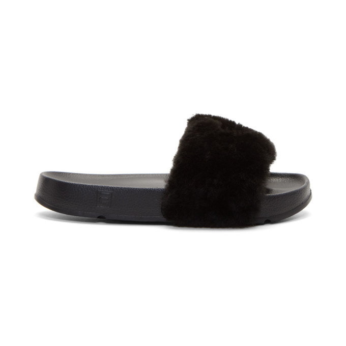 Baja East Black Fila Edition Shearling Drifter Slides Baja East