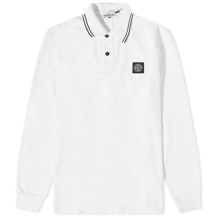 Photo: Stone Island Men's Long Sleeve Patch Polo Shirt in White