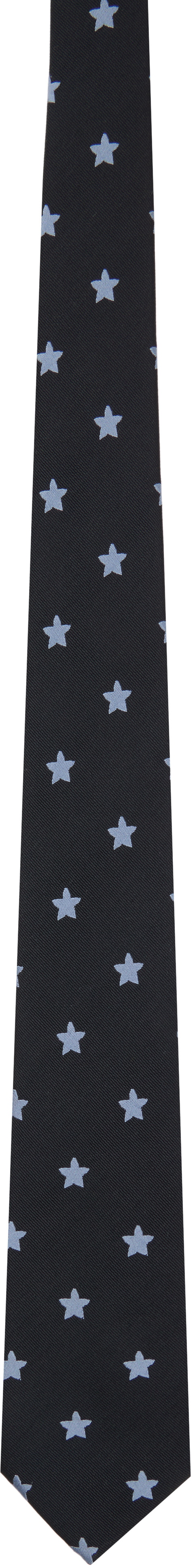 YOHJI YAMAMOTO Black & Blue Star Pattern JQ Derby Tie
