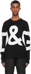 Dolce & Gabbana Black & White Wool Intarsia Logo Sweater