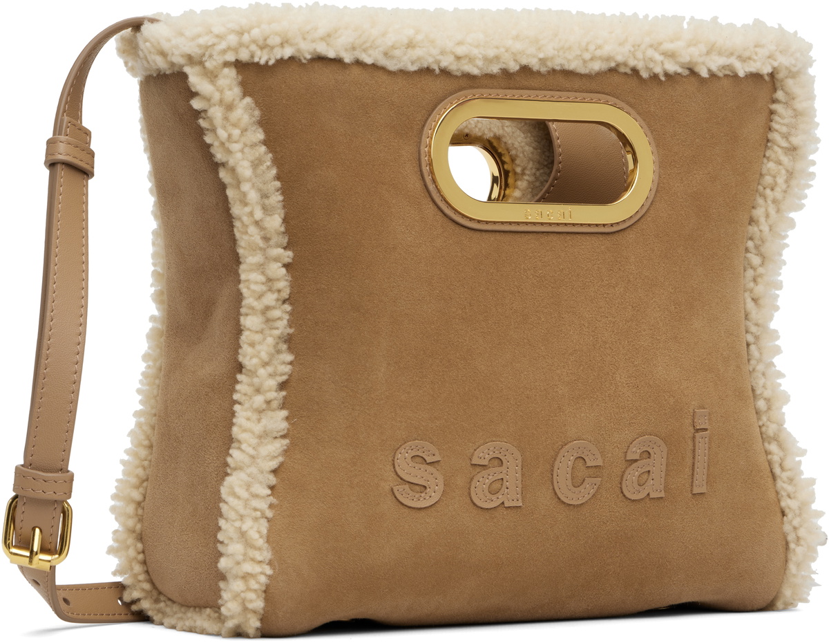 sacai Beige Shearling Small Shopper Bag