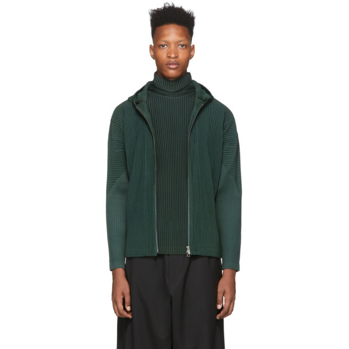 Photo: Homme Plisse Issey Miyake Green Pleats Zip-Up Hoodie