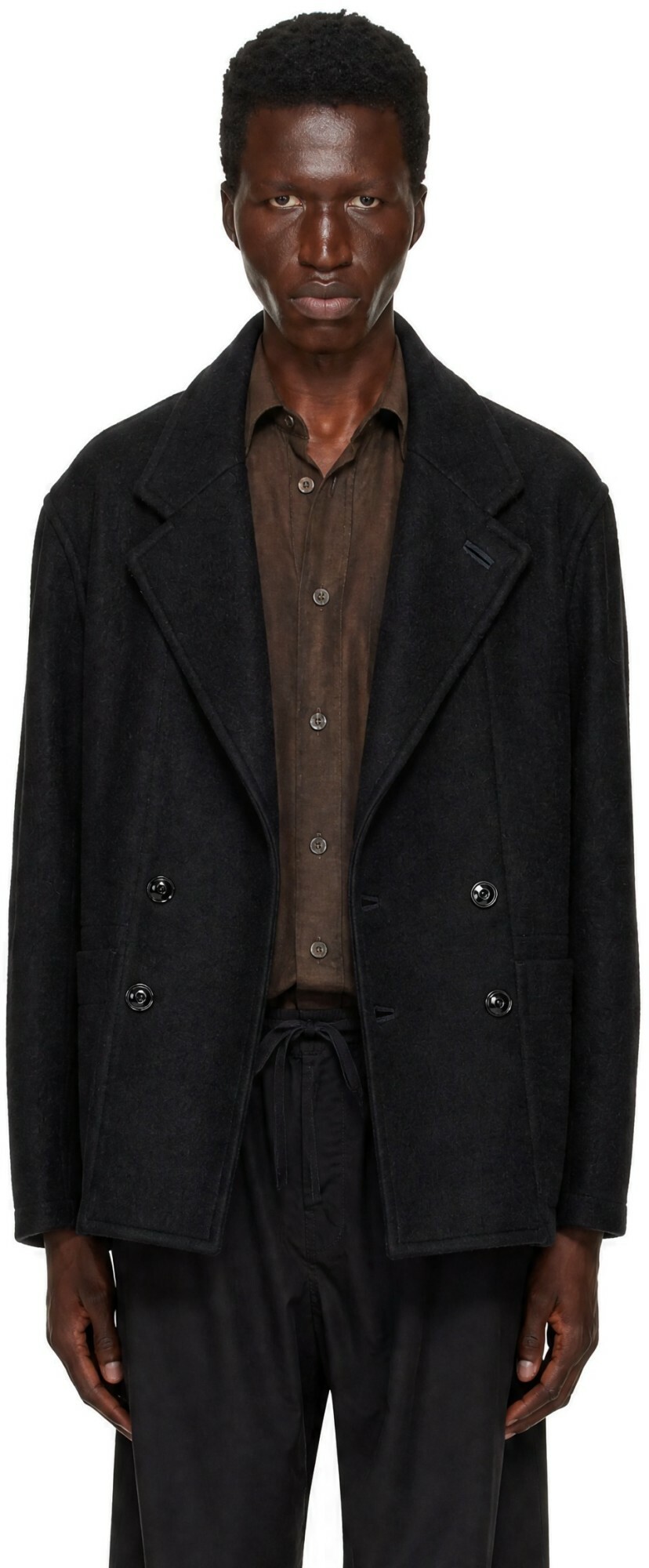 LEMAIRE Black Short Double-Breasted Coat