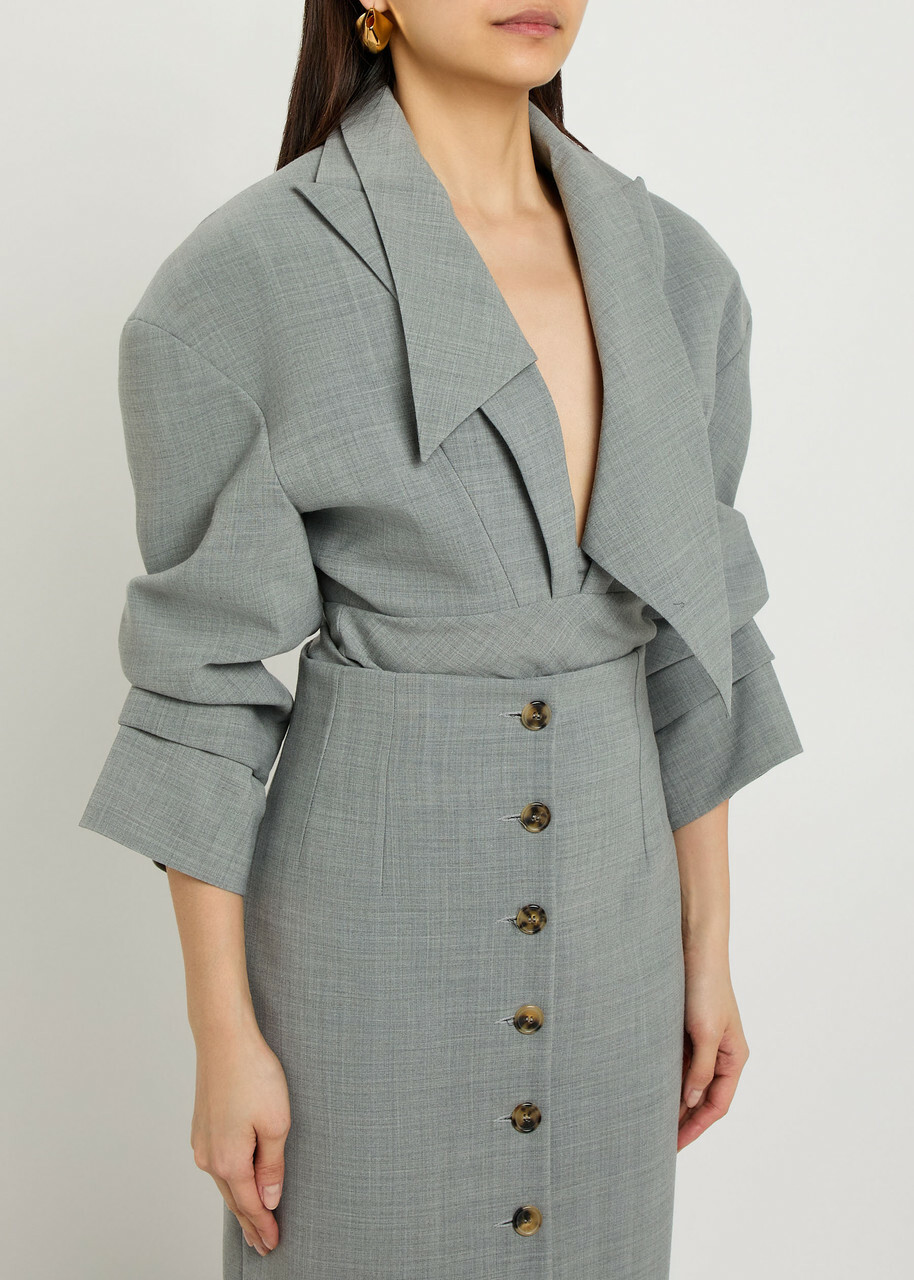 A.W.A.K.E Mode Blazer-effect Woven Bodysuit Grey