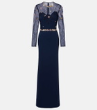 Costarellos Embellished lace-trimmed gown