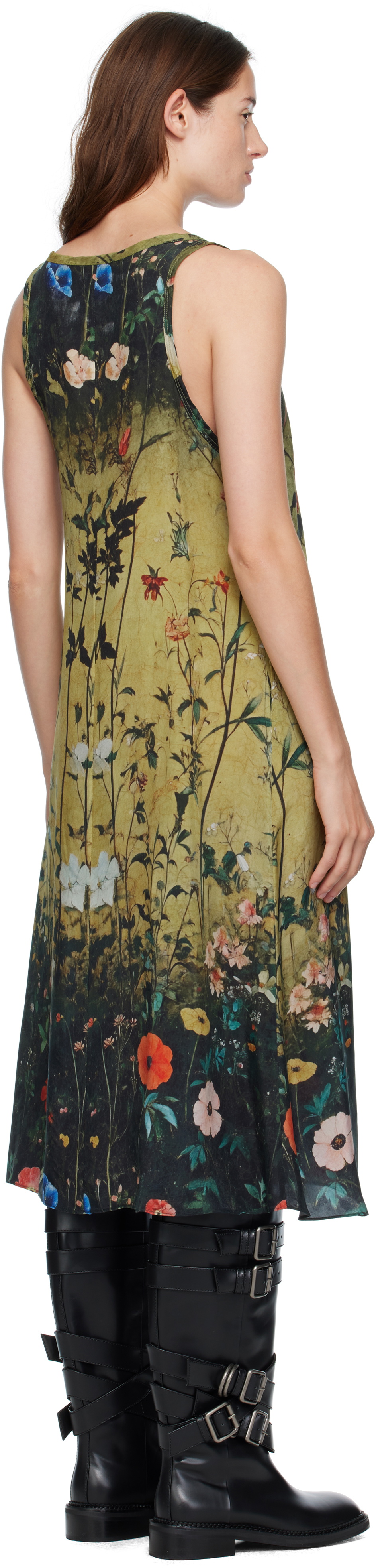 R13 Yellow & Black Tank Midi Dress
