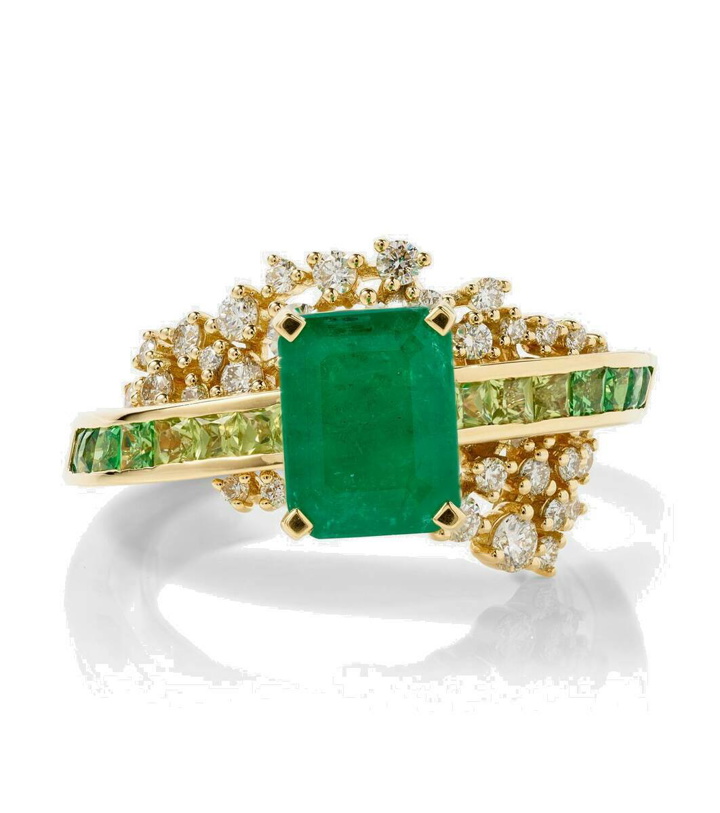 Photo: Ananya Scatter Emerald Sphere 18kt gold ring with diamonds and emeralds