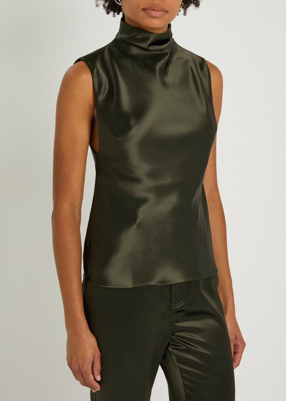 Nanushka Colson Draped Satin top Dark Green