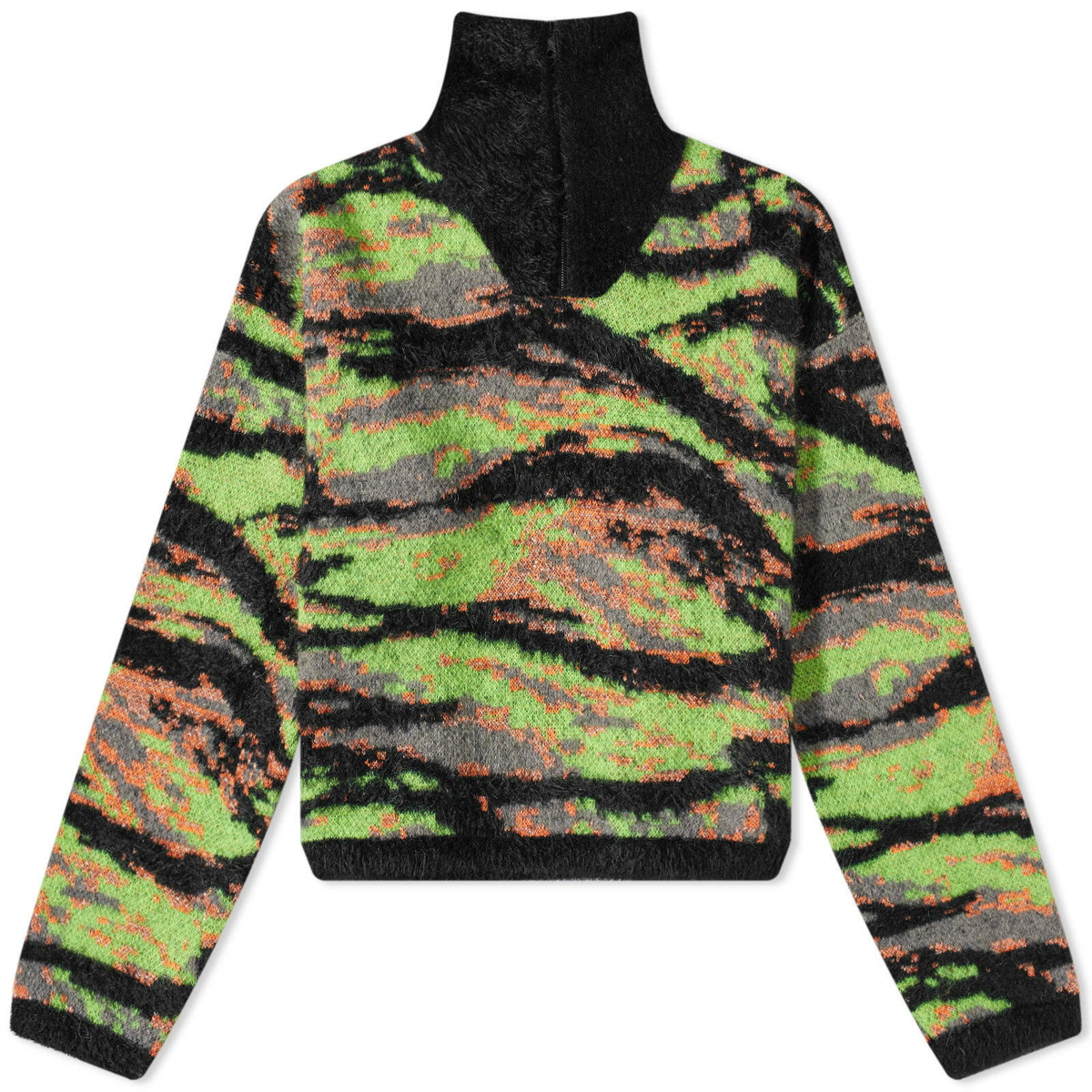 ERL Jacquard Tiger Crew Knit in Green Rave Camo ERL