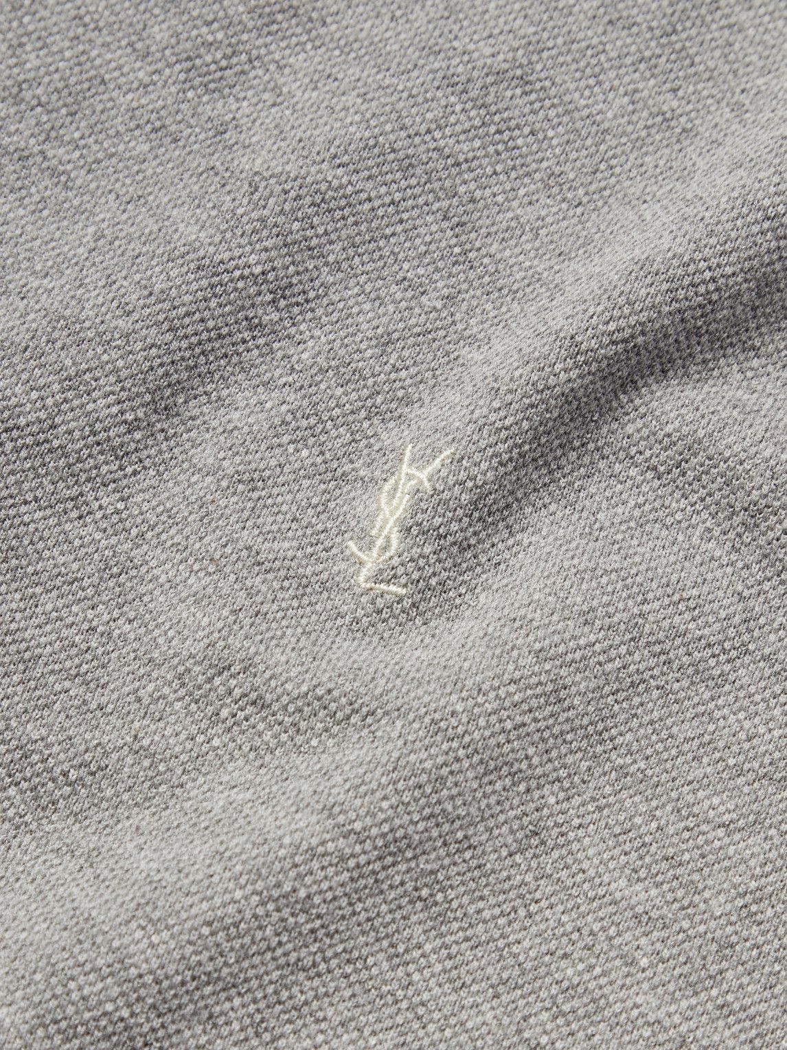 Tシャツ・カットソー SAINT LAURENT Logo embroidery t-shirt Gray SAINT LAURENT Logo-Embroidered Cotton-Blend Piqué T-Shirt