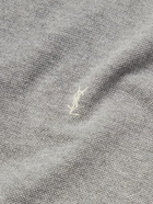 SAINT LAURENT - Logo-Embroidered Cotton-Blend Piqué T-Shirt - Gray