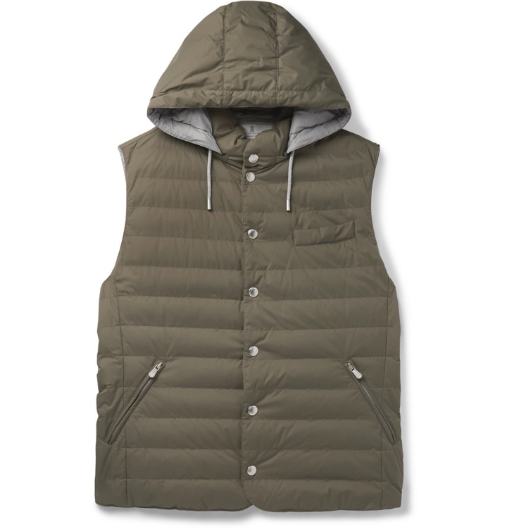 Photo: Brunello Cucinelli - Quilted Nylon Hooded Down Gilet - Green