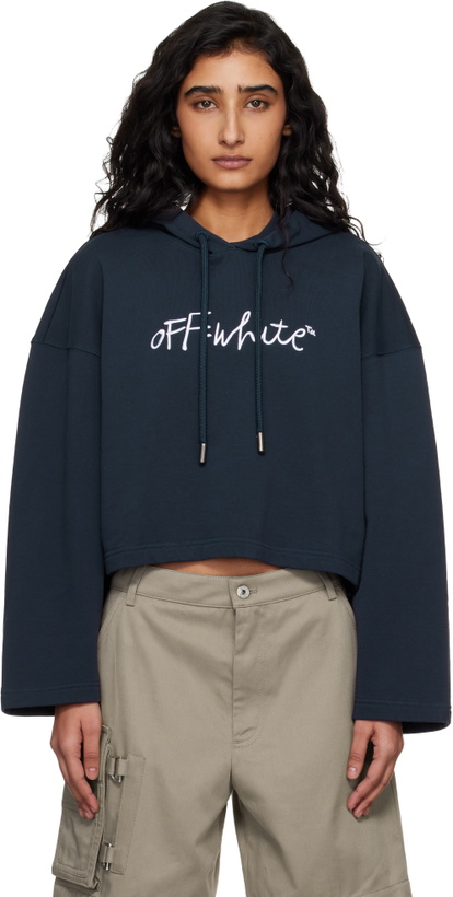 Photo: Off-White Navy 'OW' Embroidered Script Indust Hoodie