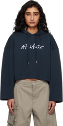 Off-White Navy 'OW' Embroidered Script Indust Hoodie