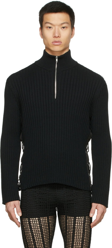 Photo: Dion Lee Black Side Lace Zip-Up Sweater