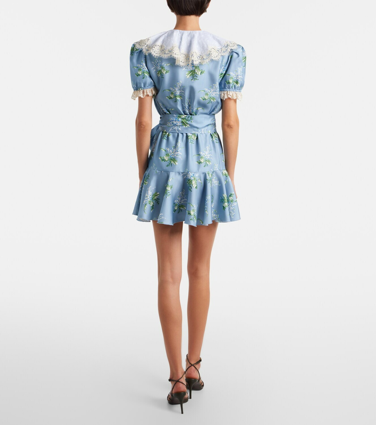 Rodarte Floral lace-trimmed silk twill minidress