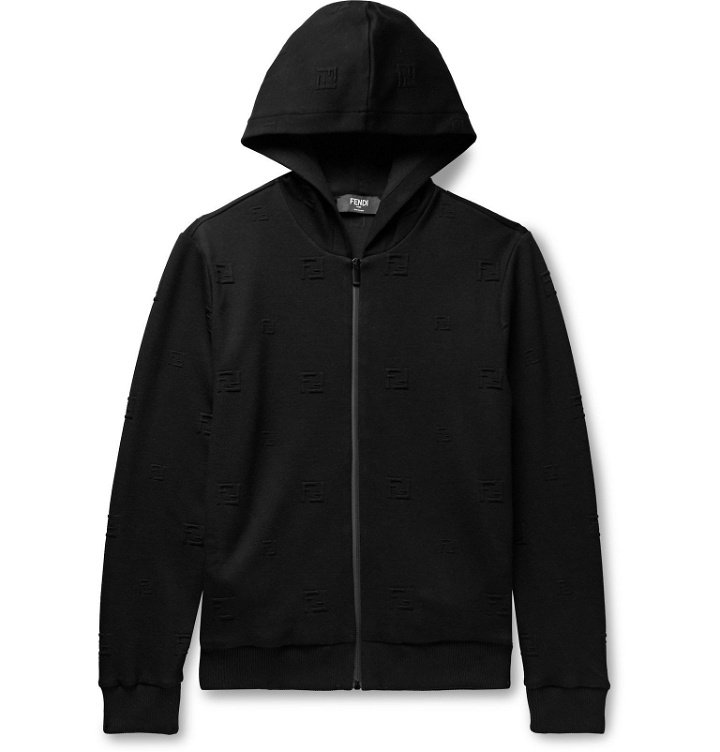 Photo: Fendi - Logo-Jacquard Stretch-Jersey Hooded Track Jacket - Black