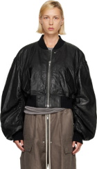 Rick Owens Black Tower Secchia Cropped Leather Flight Jacket