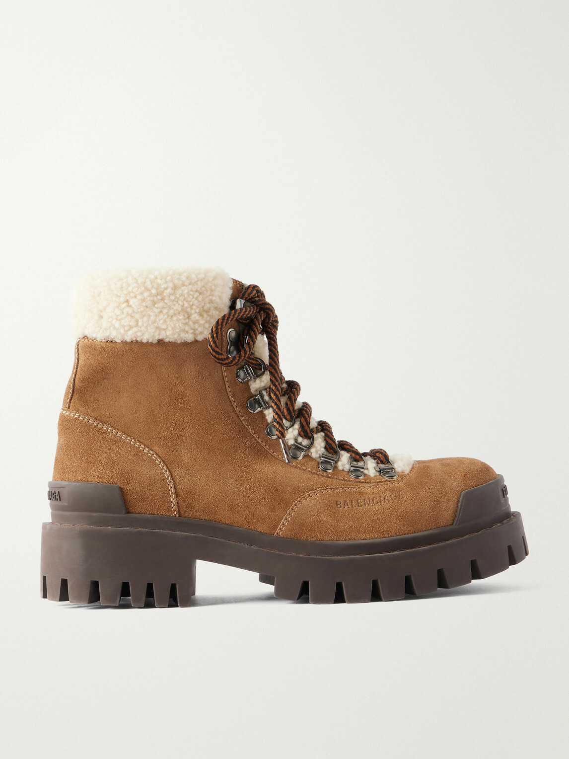 Balenciaga - Shearling-Trimmed Suede Boots - Brown