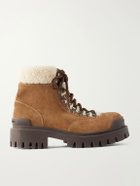 Balenciaga - Shearling-Trimmed Suede Boots - Brown