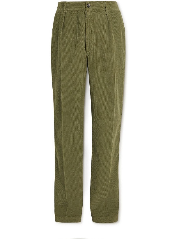 Photo: Drake's - Straight-Leg Pleated Cotton-Corduroy Suit Trousers - Green