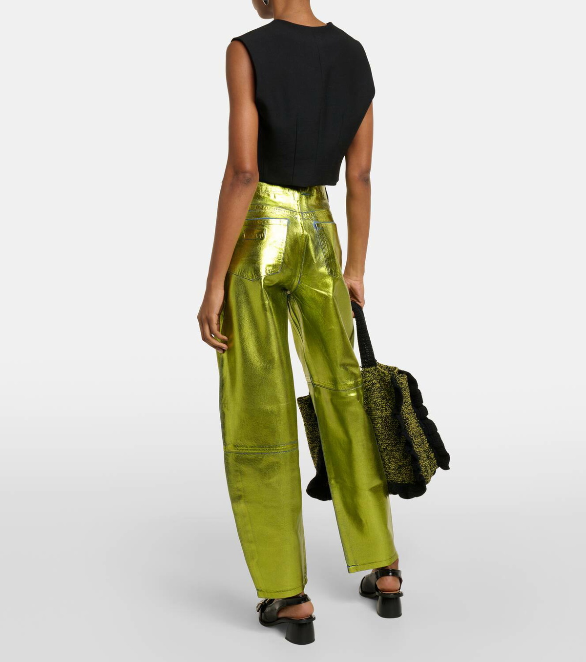 Ganni Metallic high-rise barrel-leg jeans GANNI