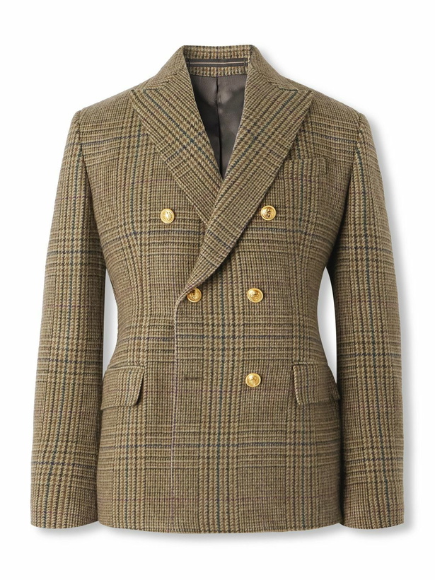 Photo: Incotex - Incotex Double-Breasted Prince of Wales Checked Wool Blazer - Brown