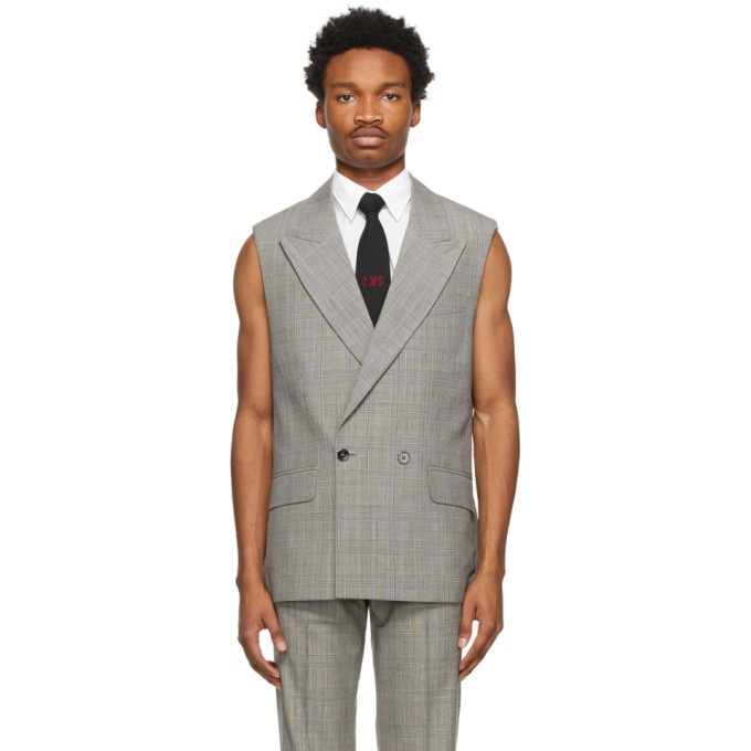 Photo: Ernest W. Baker Grey and Brown Houndstooth Sleeveless Double-Breasted Blazer